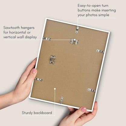 Americanflat 11x14 Picture Frame with Shatter-resistant Glass - Use as 8x11 Frame with Mat or Display 11x14 Photo Without Mat - Streamline Collection - Thin Border Picture Frames for Wall - White