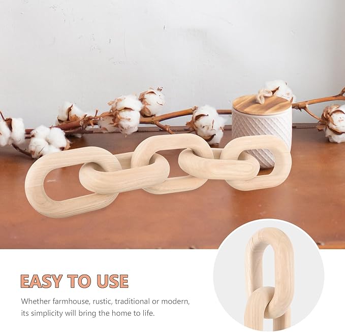 OSOLADY Wood Chain Link Decor: 5-Link Decorative Wooden Chain - Aesthetic Home Decor for Farmhouse Bookshelf Coffee Table Living Room Racks Cabinet