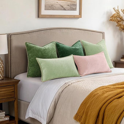 decorUhome Spring Chenille Soft Throw Pillow Covers 20x20 Set of 2, Farmhouse Velvet Neutral Decorative Pillow Covers with Stitched Edge for Couch Sofa Bed Home Decor, Forest Elf