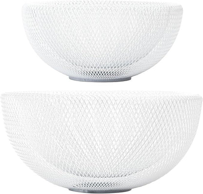 IBWell Metal Wire Woven Fruit Storage Bowl Basket for Kitchen, Large Black Mesh Fruit Stand, for Apple, Pineapple, Banana, Orange, Lemon, Pear, Strawberry, Watermelon (White, Normal & Large)