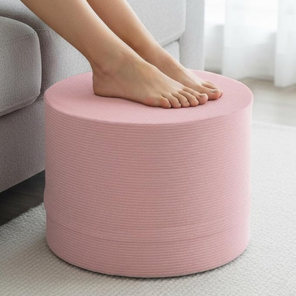 LITA Round Stuffed Pouf Ottoman, Corduroy Poufs with High-Density Foam Filling and Washable Cover, Furry and Fluffy Bean Bag Foot Stools Ottoman for Living Room, Bedroom, Office, Pink