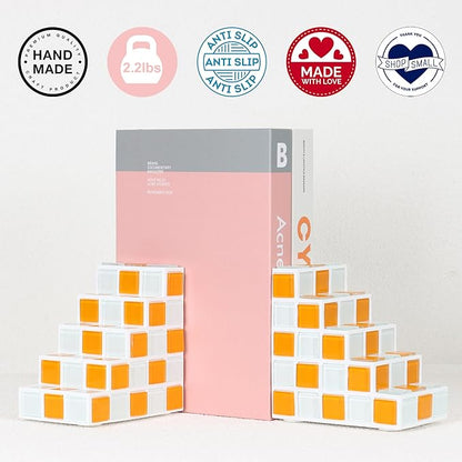 Decorative Bookends for Shelves - Stair Book Ends for Heavy Books - Unique Book Stopper & Holder for Shelves - Modern Home Decor Aesthetic Bookshelf Decor (Orange & White)