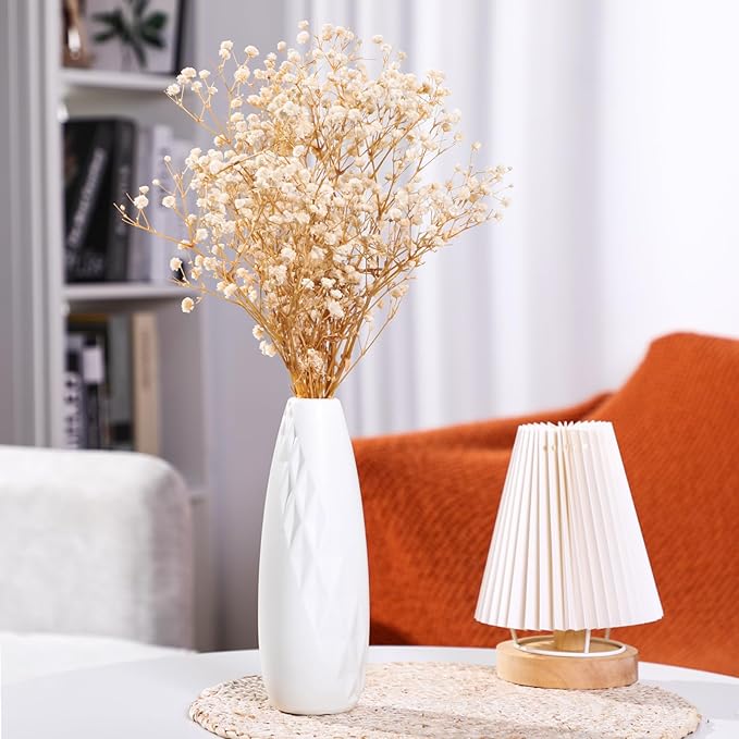 10 Pack Composite Plastic Flower Vases Bulk White Small Tall Conic Floral Vases for Centerpieces Unbreakable Bud Vase for Wedding Party Living Room Decor (Elegant)
