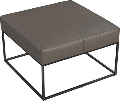 Homepop Decorative Large Square Black Metal Ottoman | Ottoman Stool for Living Room & Bedroom | Decorative Home Furniture (Pewter Gray Faux Leather)