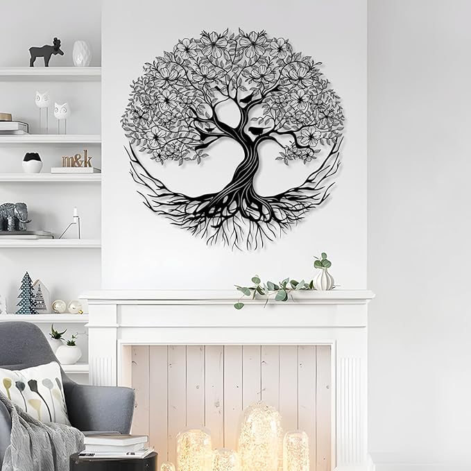 Yemwot Metal Tree of Life Wall Decor, Circle of Life Metal Tree Wall Art, Branch Art, Spiritual Decor, Modern Sculpture Decoration, Living Room Bedroom Decoration (Black-Tree 5, 18"x 18"| 47x47cm)