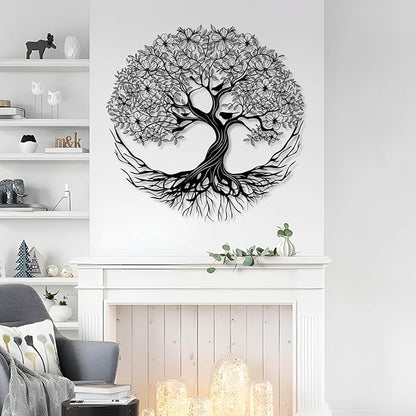 Yemwot Metal Tree of Life Wall Decor, Circle of Life Metal Tree Wall Art, Branch Art, Spiritual Decor, Modern Sculpture Decoration, Living Room Bedroom Decoration (Black-Tree 5, 23"x 23"| 60x60cm)
