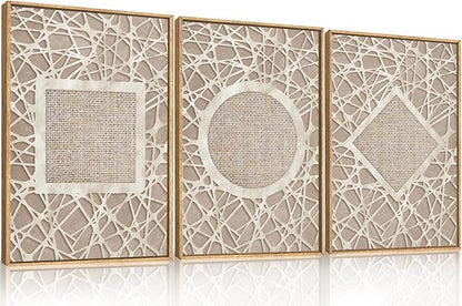 Large Boho Neutral Geometric Framed Canvas Wall Art,Modern Circle Square and Rhombus Wall Decor,Minimalist Shapes Artwork,Abstract Mid Century Art Print For Living Room,Bedroom,Office-16"x24"x3