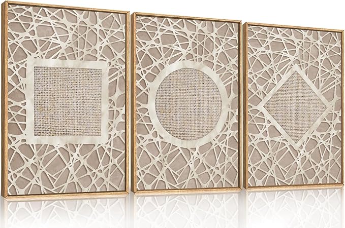 Large Boho Neutral Geometric Framed Canvas Wall Art,Modern Circle Square and Rhombus Wall Decor,Minimalist Shapes Artwork,Abstract Mid Century Art Print For Living Room,Bedroom,Office-24"x36"x3