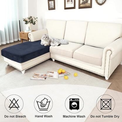 NAISI Waterproof Couch Cushion Covers Thick Velvet Fabric Washable Sofa Slipcovers 1 Piece Individual Sectional Couch Covers with Elastic Bottom(1 PC for Chaise Lounge,Navy)