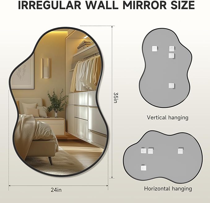Hasipu Irregular Wall Mirror - 35"x24" Asymmetrical Mirror, Modern Decorative Mirrors for Living Room, Entryway, Hallway, Bathroom, Bedroom,Wall Mounted Home Decor (Black)