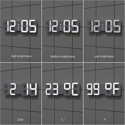 mooas 3D Pure Mini White LED Clock, Multi-Function LED Clock (Calendar, Alarm, Temperature) (8.5" White Table Alarm Clock)