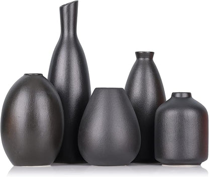 Black Ceramic Bud Vases Set of 5, Farmhouse & Mantle Decor, Home Decoration for Living Room, Kitchen & Office, Coffee Table Decor, Bulk Bud Vases