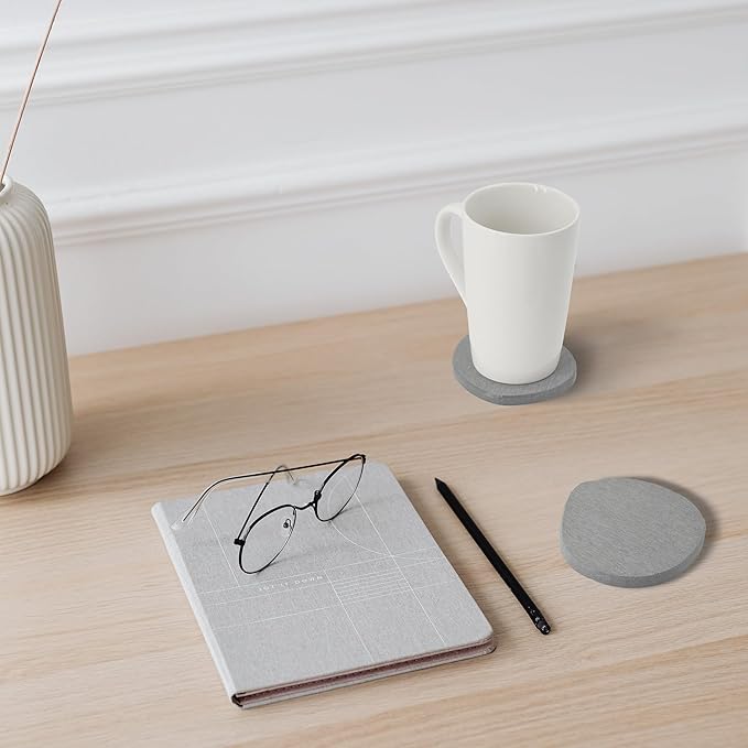 Diatomaceous Earth Coasters Set of 6 for Drinks, Moisture Water Absorbent Stone Coasters for Table Desk at Work, Water Absorbing Instant Drying Diatomite, Modern Light Grey