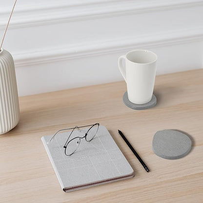 Diatomaceous Earth Coasters Set of 6 for Drinks, Moisture Water Absorbent Stone Coasters for Table Desk at Work, Water Absorbing Instant Drying Diatomite, Modern Light Grey