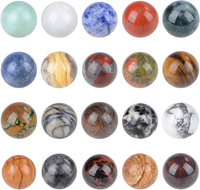 LPbeads 16mm 20pcs Natural Gemstone Polished Sphere Healing Crystal Rocks Ball Mineral Collection Decoration Kit
