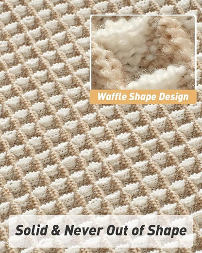AMOAMI Upgraded Waffle Runner Rug Super Absorbent Non Slip Bath Mats for Bathroom Machine Washable Bathroom Runner Rug with Tassels, Ideal for Hallway Bedroom Laundry Room, 2' x 6', Brown & Cream