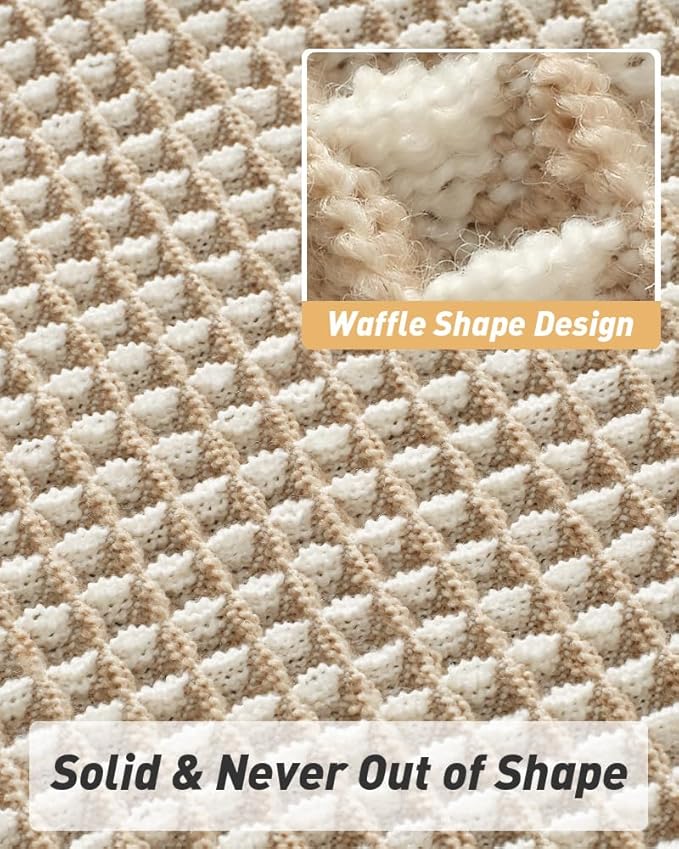 AMOAMI Upgraded Waffle Bath Mat, Super Absorbent Non Slip Bath Mats for Bathroom Floor, Machine Washable Bathroom Rugs with Tassels, Rubber Backed Bathroom Mats, Ultra Soft, 18" x 30",Brown & Cream