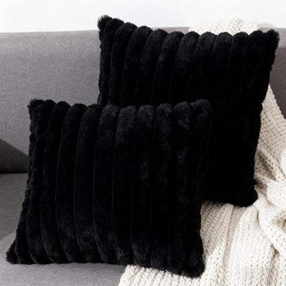 2 Pack 20x20 Double-Sided Faux Fur Pillow Covers, Plush Throw Pillow Covers for Living Room Decorations Throw Pillow Case, Throw Pillow Cover Cushion Cover for Home Sofa Car, Black