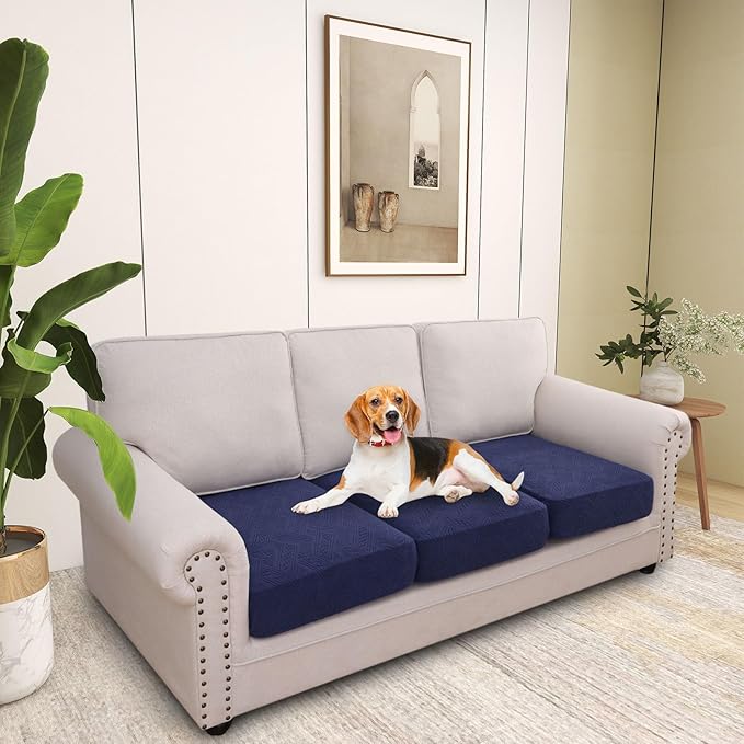 hyha Individual Couch Cushion Covers, Stretch Magic Sofa Seat Cushion Covers Washable, Dog Couch Sofa Slipcover for Pets, Kid with Elastic Bottom(3PC, Navy)