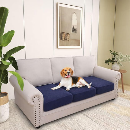 hyha Individual Couch Cushion Covers, Stretch Magic Sofa Seat Cushion Covers Washable, Dog Couch Sofa Slipcover for Pets, Kid with Elastic Bottom(3PC, Navy)