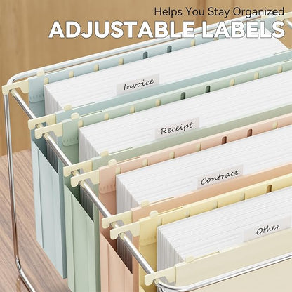 Plastic Extra Capacity Hanging File Folder Letter Size,Expanding Hang Folder with Tab,Heavy Duty 2" Expansion Accordian Pocket,12 Pack Reinforced Pastel Color Filing Cabinet Folders,No Assembly