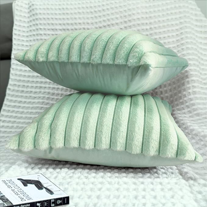 2 Pack Pillow Covers, 20x20 Faux Fur Square Throw Pillow Covers for Living Room Decorations Throw Pillow Case, Throw Pillow Cover Cushion Cover for Home Sofa Bedroom Car, Sage Green
