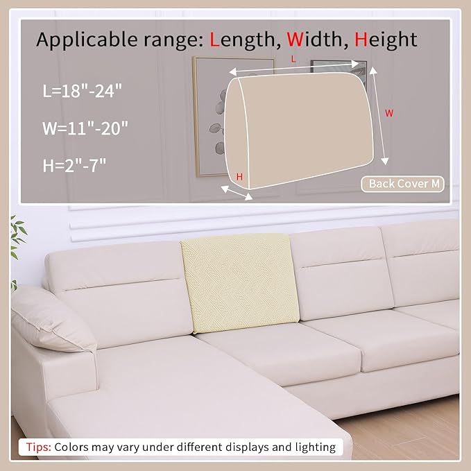 hyha Waterproof Couch Cushion Covers, Waterproof Sectional Couch Covers for Cushion Sofa for Pets, Stretch Sofa Slipcover Washable with Elastic Bottom(Back Cover M, Beige)