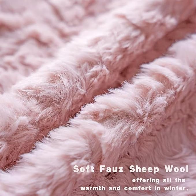 Neelvin Set of 2 Faux Fur Throw Pillow Covers 22x22 Inch Pink Cozy Soft Solid Decorative Pillowcases Thick Plush Sheepskin Cushion Case for Chair and Couch Sofa Bedroom