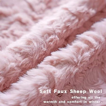 Neelvin Set of 2 Faux Fur Throw Pillow Covers 16x16 Inch Pink Cozy Soft Solid Decorative Pillowcases Thick Plush Sheepskin Cushion Case for Chair and Couch Sofa Bedroom