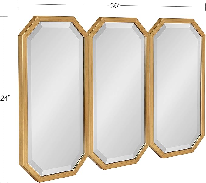 Kate and Laurel Laverty Modern Decorative Octagon Wall Mirror Set, Set of 3, Gold, Geometric Wall Accent Mirrors for Home