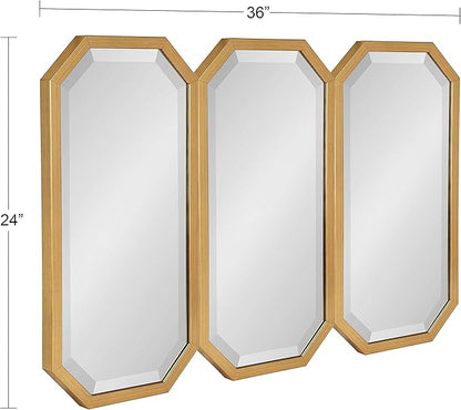 Kate and Laurel Laverty Modern Decorative Octagon Wall Mirror Set, Set of 3, Gold, Geometric Wall Accent Mirrors for Home