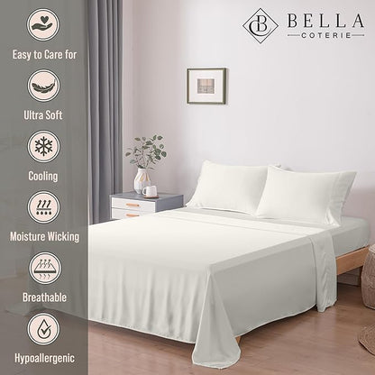 Bella Coterie Luxury Bamboo Viscose Twin Size Sheet Set | 100% Organically Grown | Ultra Soft | Cooling for Hot Sleepers | 18" Deep Pocket [Ivory]