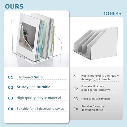 SANRUI 3 Slots Acrylic Magazine Holder, Desktop File Sorter Organizer Rack Bookshelf, Workspace Sorters Office Desk Accessories Organization Storage Stand, Clear