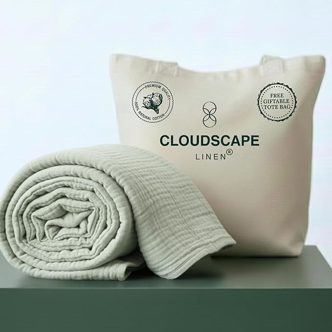 Luxury 100% Cotton Muslin Throw Blanket, 4 Layer Extra Large 50x70in, Perfect for Couch, Sofa, Home Decor, Soft Cotton Gauze Travel Blanket, Winter Cozy Throw, All Season Seafoam