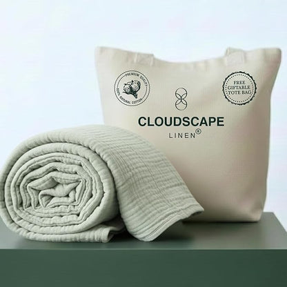 Luxury 100% Cotton Muslin Throw Blanket, 4 Layer Extra Large 50x70in, Perfect for Couch, Sofa, Home Decor, Soft Cotton Gauze Travel Blanket, Winter Cozy Throw, All Season Seafoam