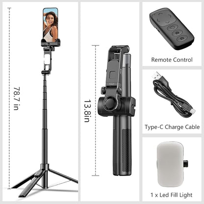 71" Selfie Stick Tripod for iPhone/Android, Auto Face Tracking Tripods with Light, Upgrade Strong Gimbal Stabilizer 360 Rotation with Remote for Content Creator Vlog Live StreamIing Video Record