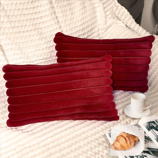 2 Pack 12x20 Pillow Cover Velvet Pillow Covers, Faux Fur Oblong Throw Pillow Covers for Living Room Decorations Throw Pillow Case, Throw Pillow Cover Cushion Cover for Sofa Bedroom Car, Burgundy Red