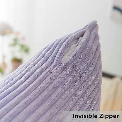 Home Brilliant Purple Throw Pillow Covers 24x24 Set of 2 Decorative Pillow Covers for Couch Striped Velvet Corduroy Accent Pillow Cover for Couch Chair, 24 x 24 Inch, Lavender