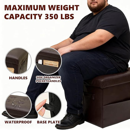 ALASDO Storage Ottoman Footrest Stool Small Ottoman with Storage Foldable Ottomans Foot Rest Footstool Bench for Living Room 17x13x13inches Brown