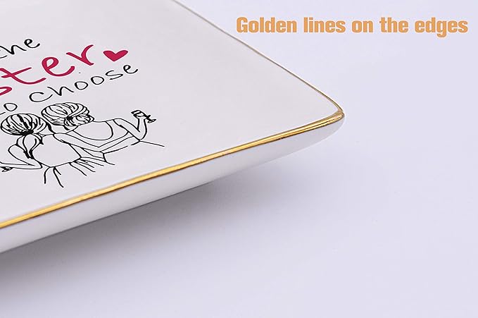Topthink Birthday Anniversary Wedding Christmas Gifts for Sis,Soul Sister,Best Friend,Women,Bestie-You're the Sister I Got to Choose–Ceramic Jewelry Holder Ring Dish Trinket Box Tray