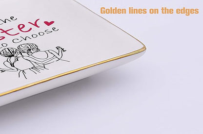 Topthink Birthday Anniversary Wedding Christmas Gifts for Sis,Soul Sister,Best Friend,Women,Bestie-You're the Sister I Got to Choose–Ceramic Jewelry Holder Ring Dish Trinket Box Tray