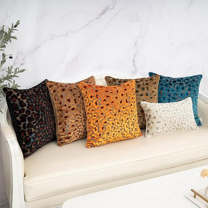 Alerfa Orange Floral Throw Pillow Cover 18 x 18 Inch Cut Velvet Sqaure Luxury Decorative Pillow Cover for Couch Living Room Bedroom