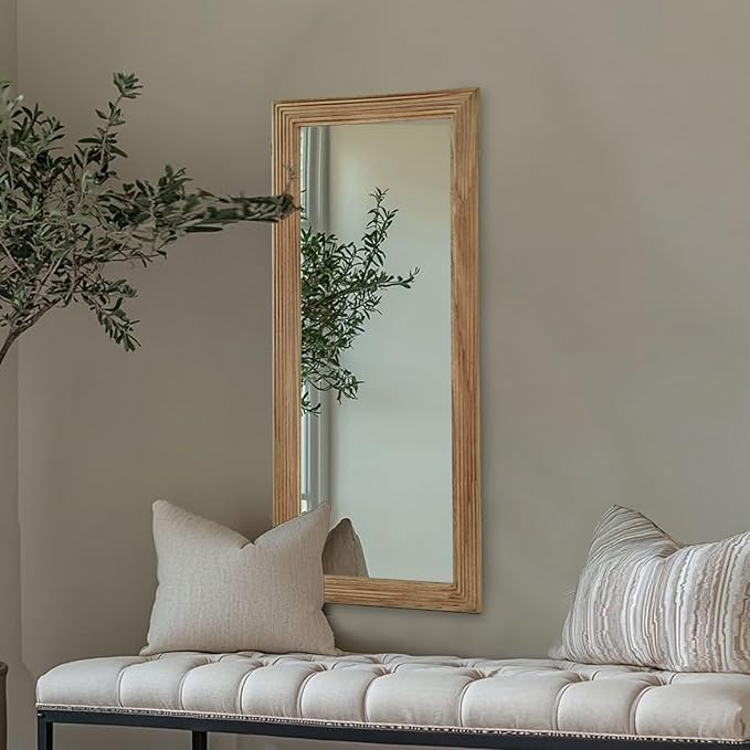 LOSOUR Full Length Mirror, 53"x22" Farmhouse Rectangular Wood Floor Length Leaning Mirror, Rustic Wall Decor for Bedroom, Living Room, Hallway, Entrayway, Bathroom (1, Brown, 53"x22")