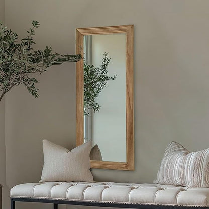 LOSOUR Full Length Mirror, 53"x22" Farmhouse Rectangular Wood Floor Length Leaning Mirror, Rustic Wall Decor for Bedroom, Living Room, Hallway, Entrayway, Bathroom (1, Brown, 53"x22")