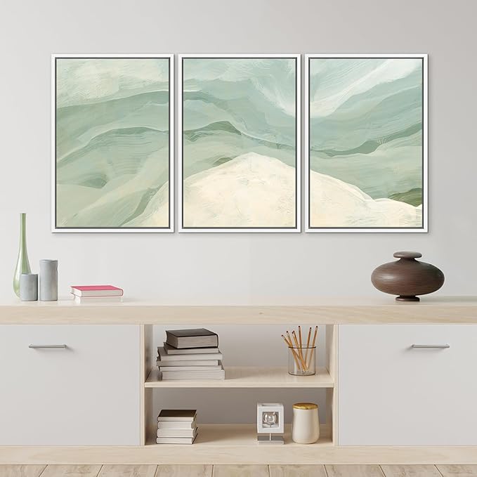 MUDECOR Framed Wall Art Print Set Pastel Waves Blue and White Tones Illustrations Modern Art Boho Decorative Colorful Chic for Living Room, Bedroom, Office - 16"x24"x3 White
