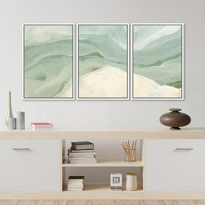MUDECOR Framed Wall Art Print Set Pastel Waves Blue and White Tones Illustrations Modern Art Boho Decorative Colorful Chic for Living Room, Bedroom, Office - 16"x24"x3 White
