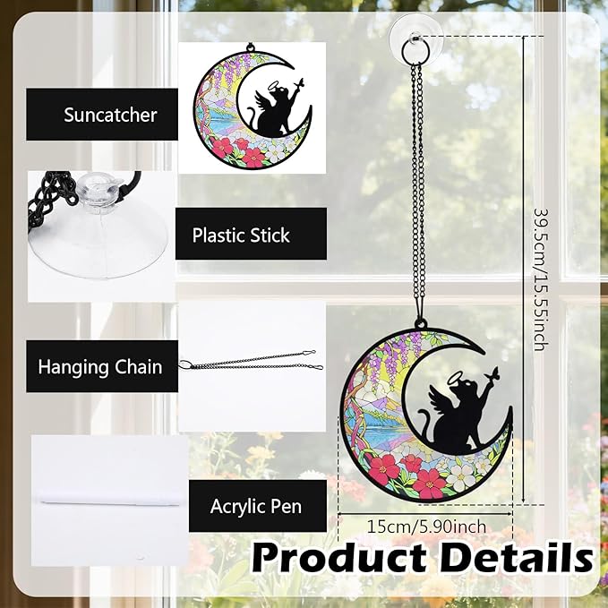 Cat Memorial Suncatcher for Window Ornament, Pet Sympathy Gift to Memorialize The Loss, Angel Cat Sun Catchers with Personalized Decorations