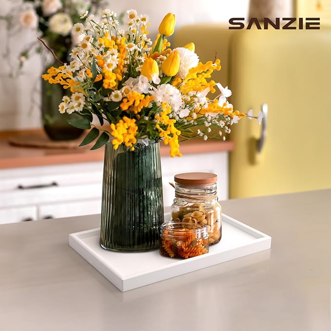 SANZIE Walnut Wooden Tray Desktop Storage Organizer Premium Valet Tray Decorative Tray for Sundries Cosmetics Keys Phone Wallet Cutlery (White)