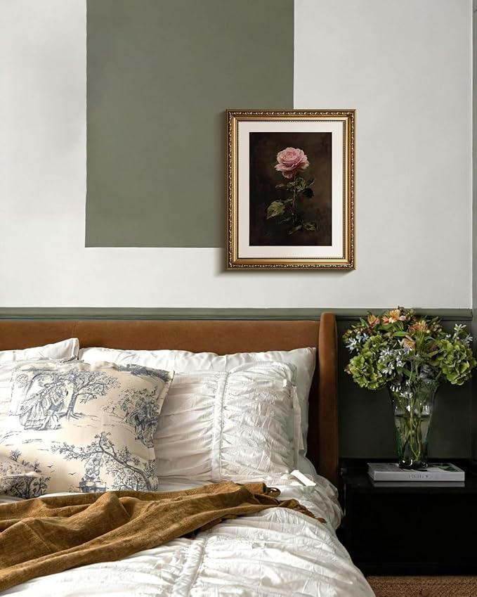 InSimSea Gold Framed Canvas Wall Art Room Decor Vintage Floral Bathroom Wall Decor Rustic Roses Bontanical Oil Printing Artwork Prints for Living Room Bedroom Home Office Farmhouse 16×13in