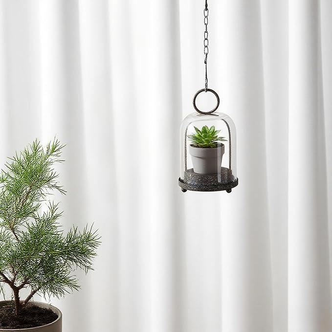 7.5" High Versatile Modern Metal Hurricane Lantern with Handmade Sturdy Glass Dome in Rustic Brown for 2" Pillar Candle & Plants, Industrial, Farmhouse, Shabby Chic (Brown, 4" x7.5 for 2" Pillar)